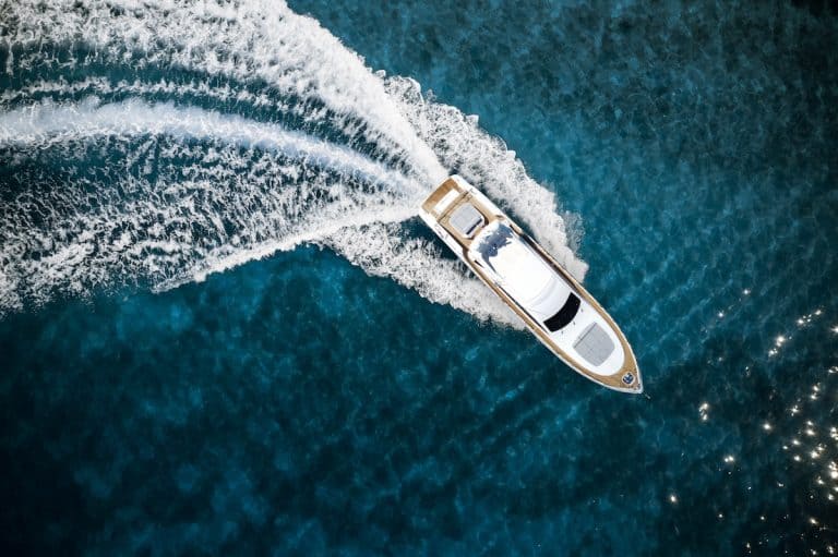 Only One Speed boat in Mediterranean sea, aerial view